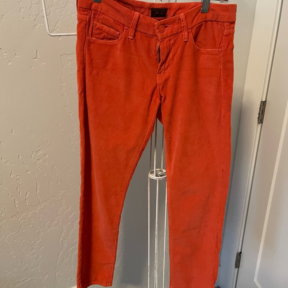 MOTHER Straight-Leg Jeans in Bold Red-Orange Corduroy
